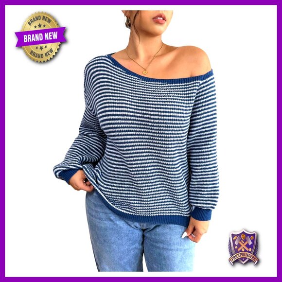 Sweaters - Plus Size Off Shoulder Sweater Long Sleeve Asymmetrical Pullover Loose Fit